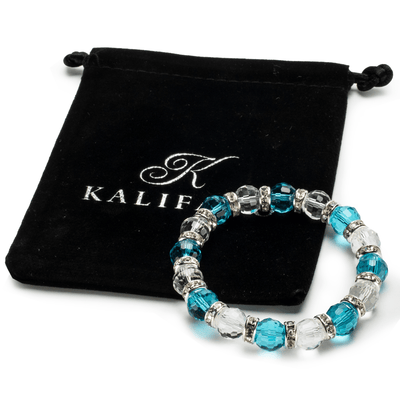 Kalifano Gorgeous Glass Jewelry Multicolored Gorgeous Glass Bracelet with Cubic Zirconia Crystals BLUE-BGG-N19