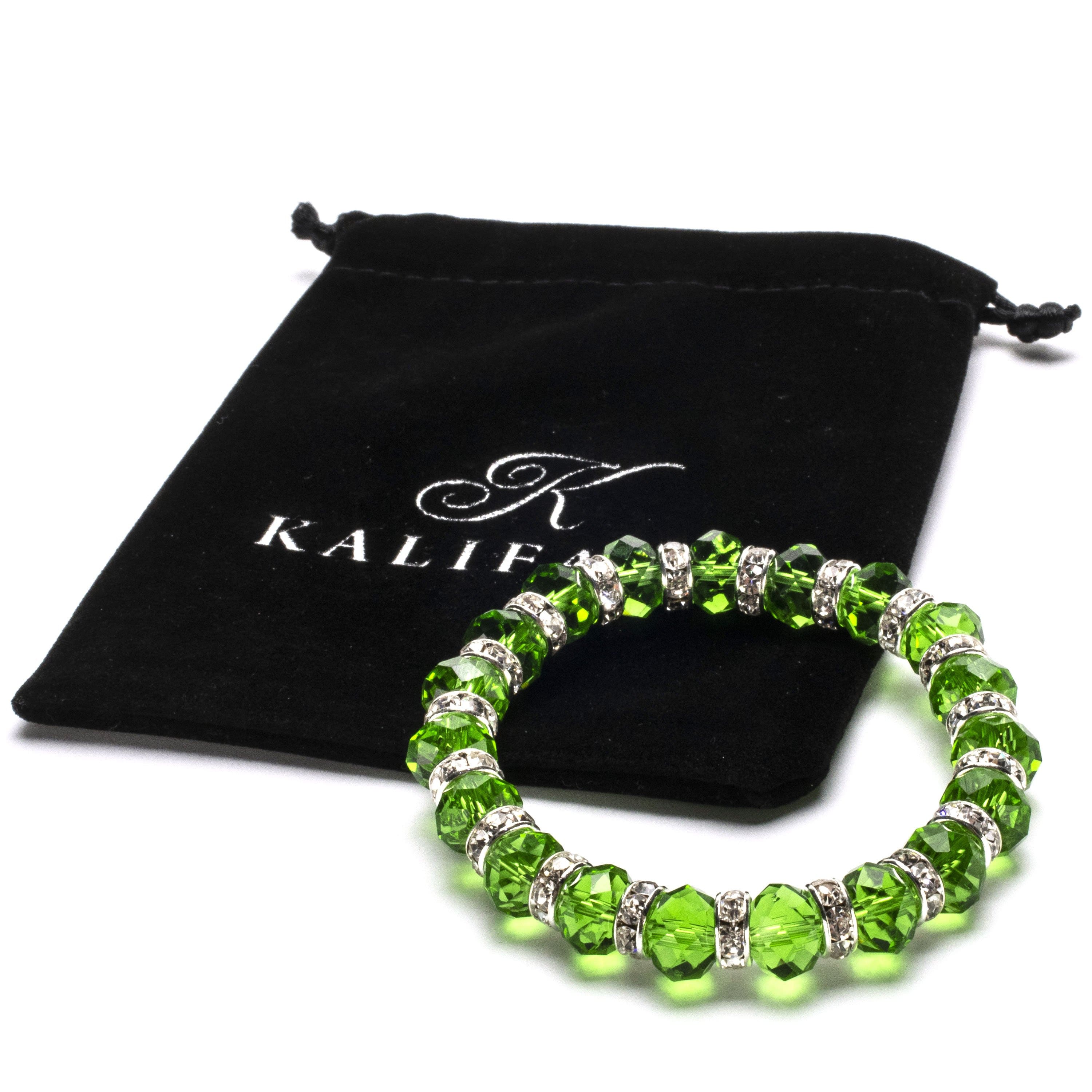 Kalifano Gorgeous Glass Jewelry Peridot Gorgeous Glass Bracelet with Cubic Zirconia Crystals BLUE-BGG-10