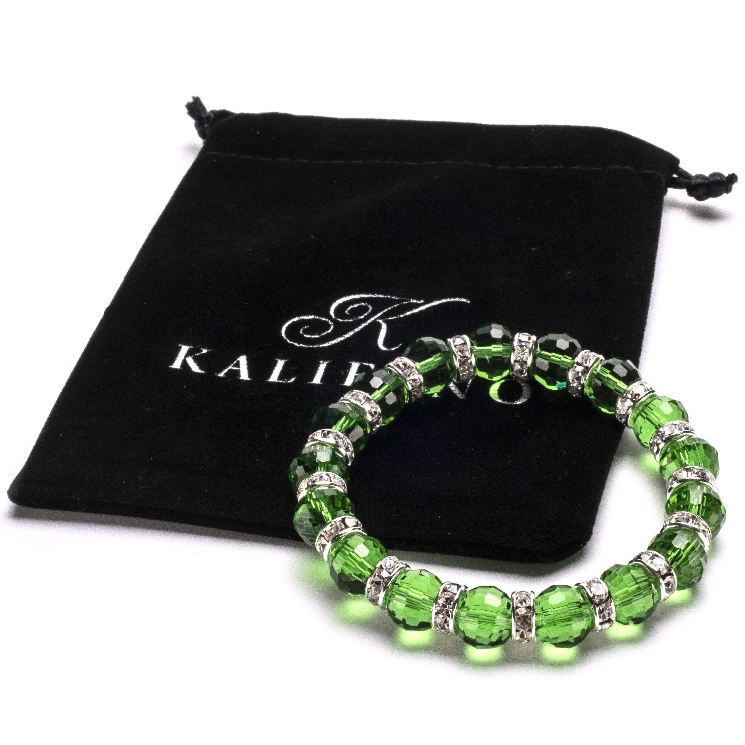Kalifano Gorgeous Glass Jewelry Peridot Gorgeous Glass Bracelet with Cubic Zirconia Crystals BLUE-BGG-N10