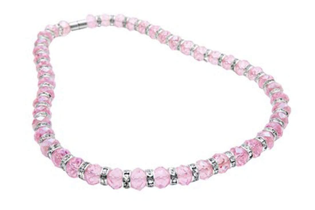 Kalifano Gorgeous Glass Jewelry Rose Quartz Gorgeous Glass Necklace with Cubic Zirconia Crystals WHITE-NGG-23