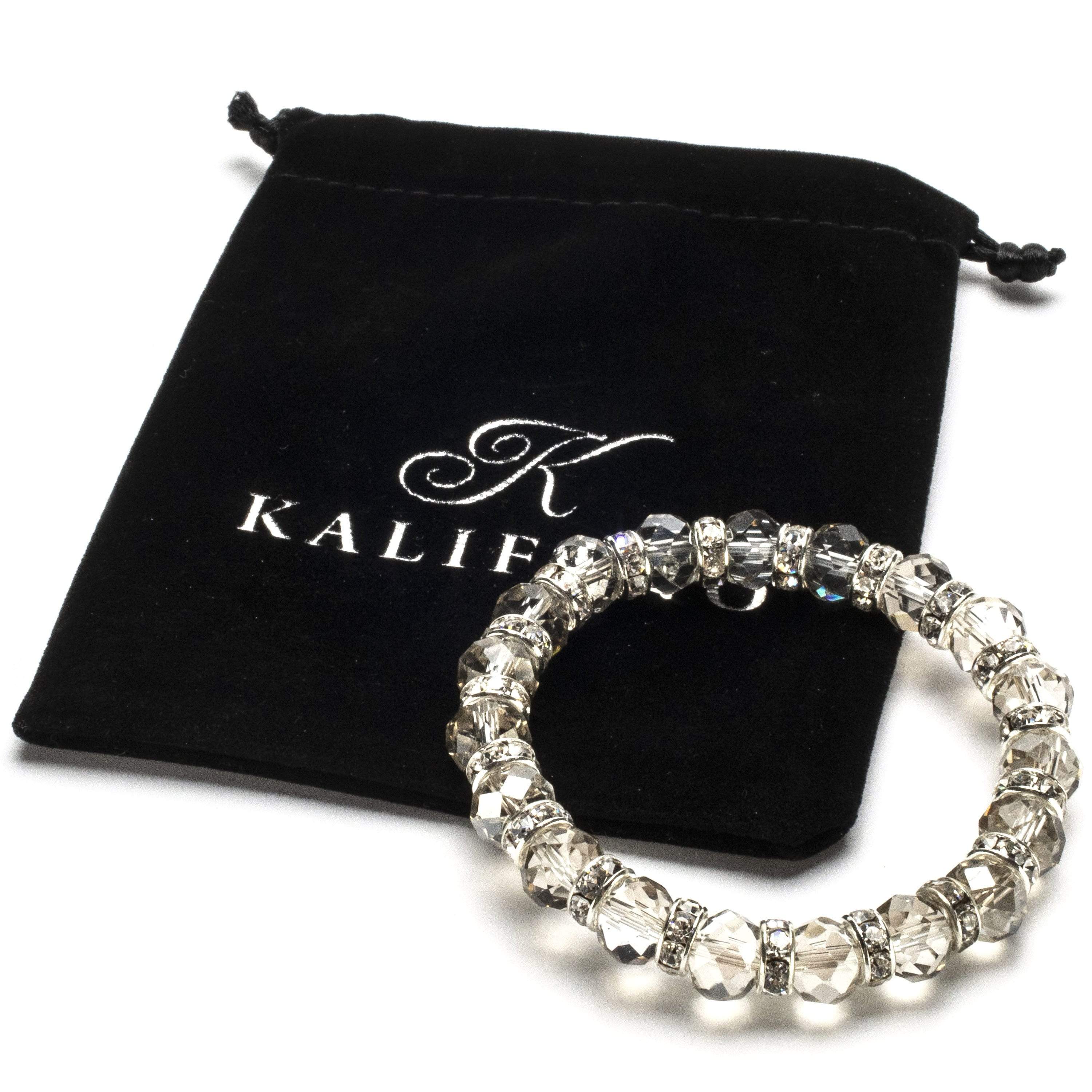 Kalifano Gorgeous Glass Jewelry Topaz Gorgeous Glass Bracelet with Cubic Zirconia Crystals BLUE-BGG-21