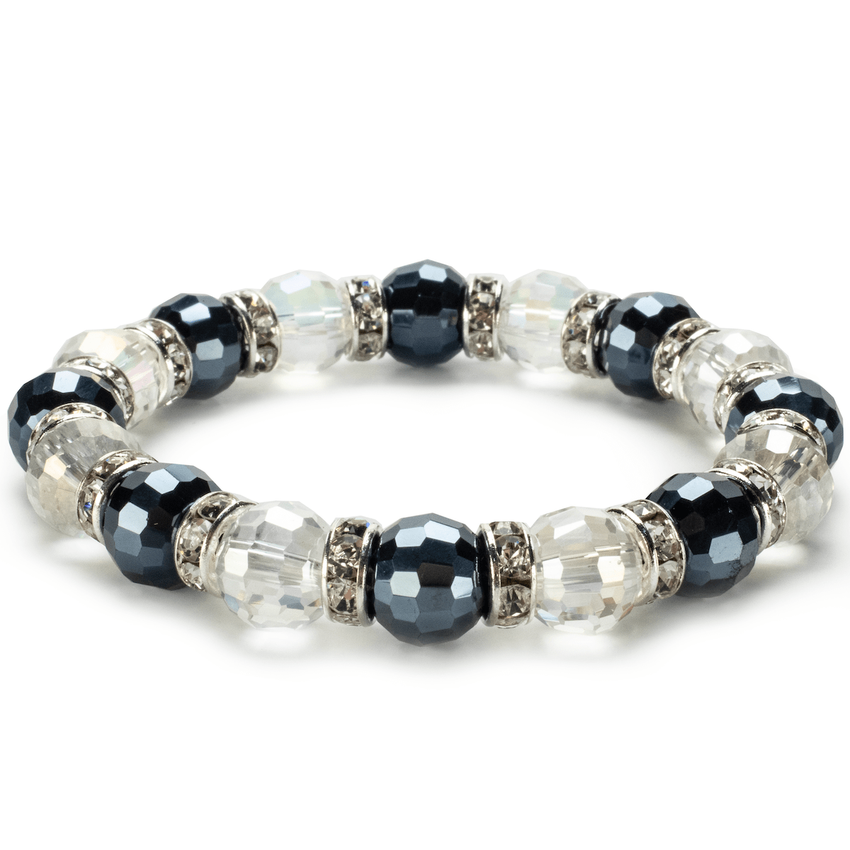 Kalifano Gorgeous Glass Jewelry White and Hematite Gorgeous Glass Bracelet with Cubic Zirconia Crystals BLUE-BGG-WH