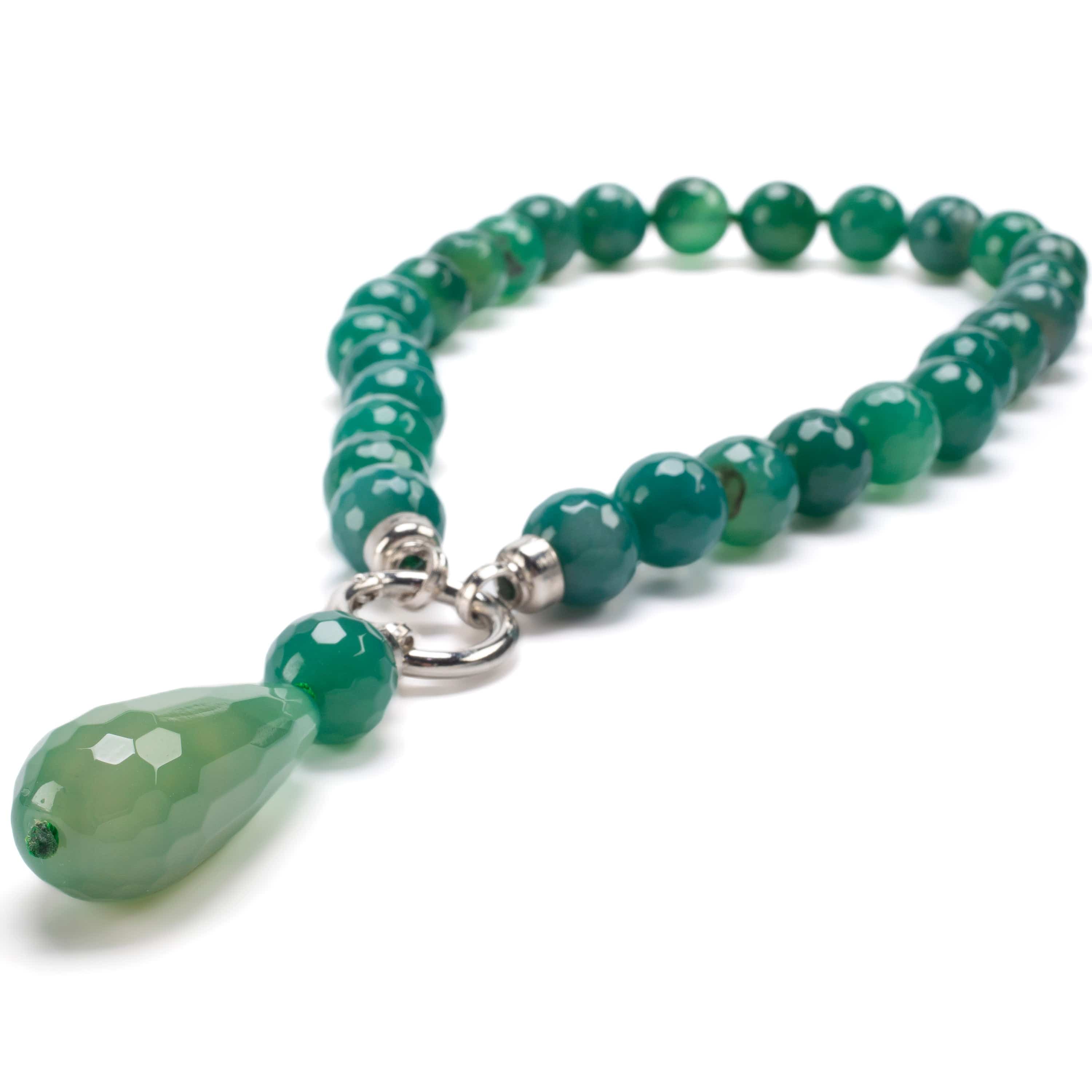 Kalifano Jewelry PLAT-NGP-BA4 - Drop Green Brazilian Agate Necklace PLAT-NGP-BA4