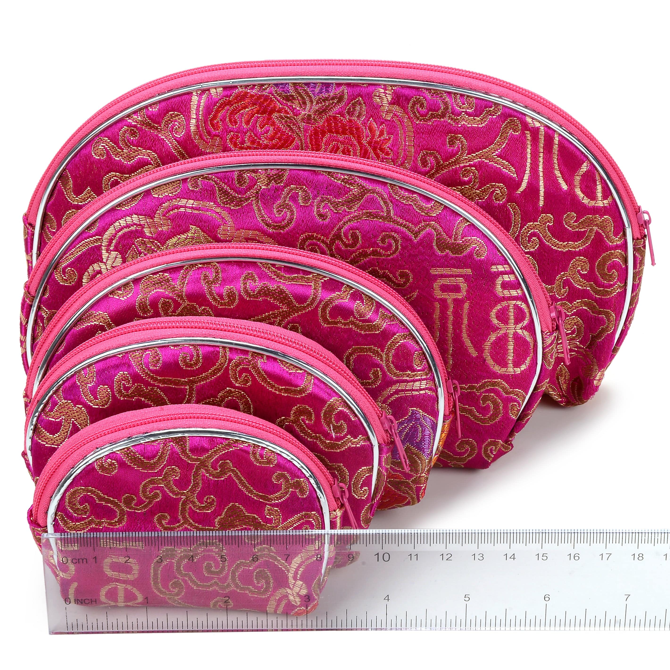 Kalifano JEWELRY POUCHES Pink Silk Pouch - 5 piece set POUCH5-PK