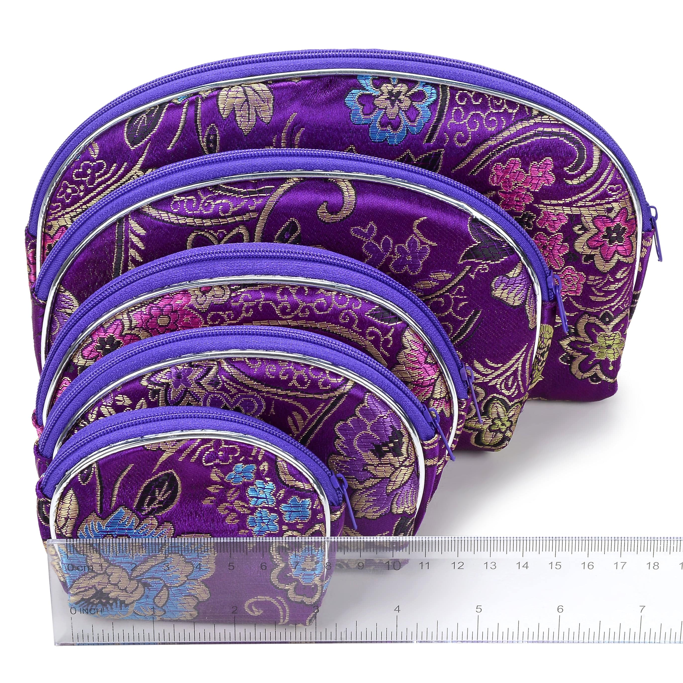 Kalifano JEWELRY POUCHES Purple Silk Pouch - 5 piece set POUCH5-VT