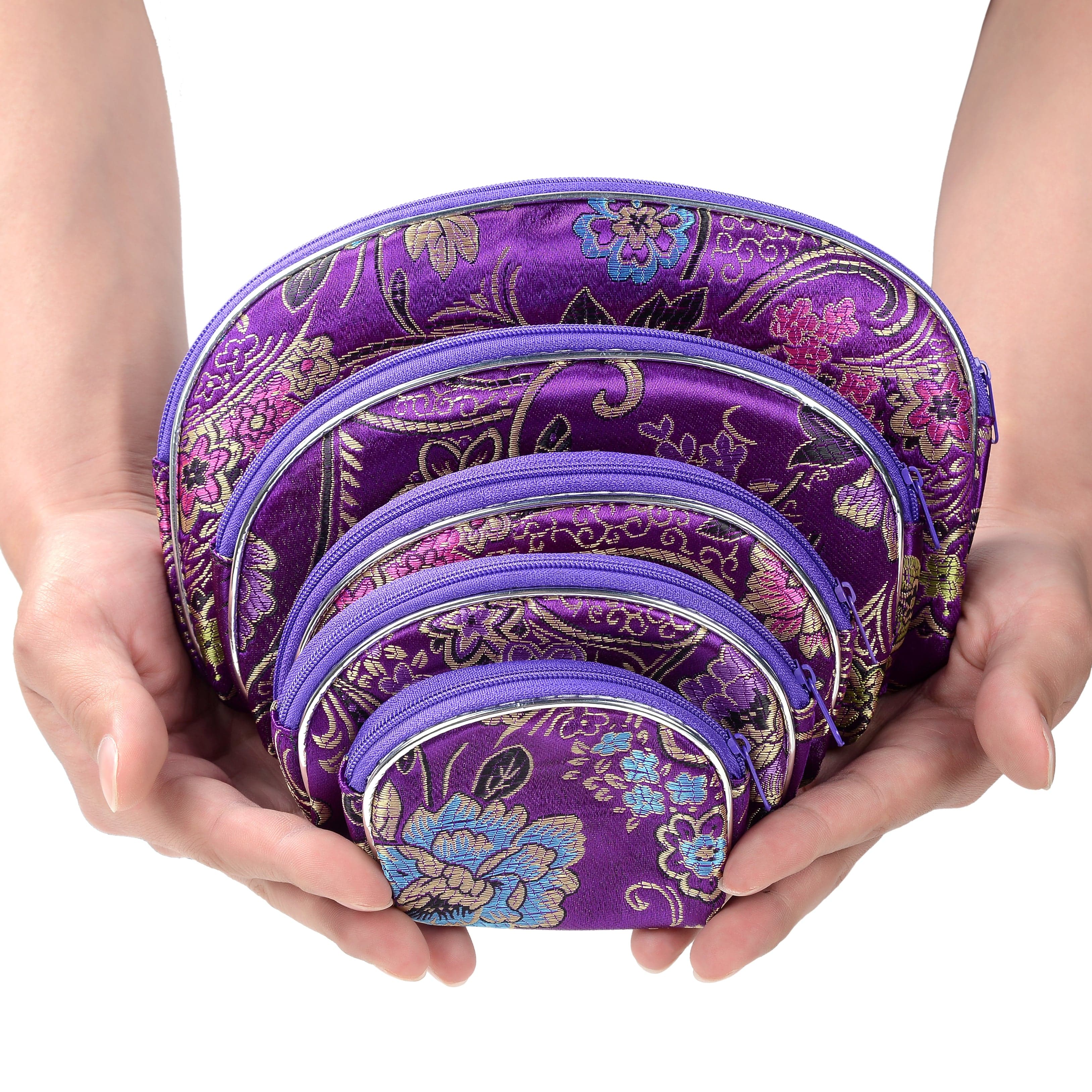 Kalifano JEWELRY POUCHES Purple Silk Pouch - 5 piece set POUCH5-VT