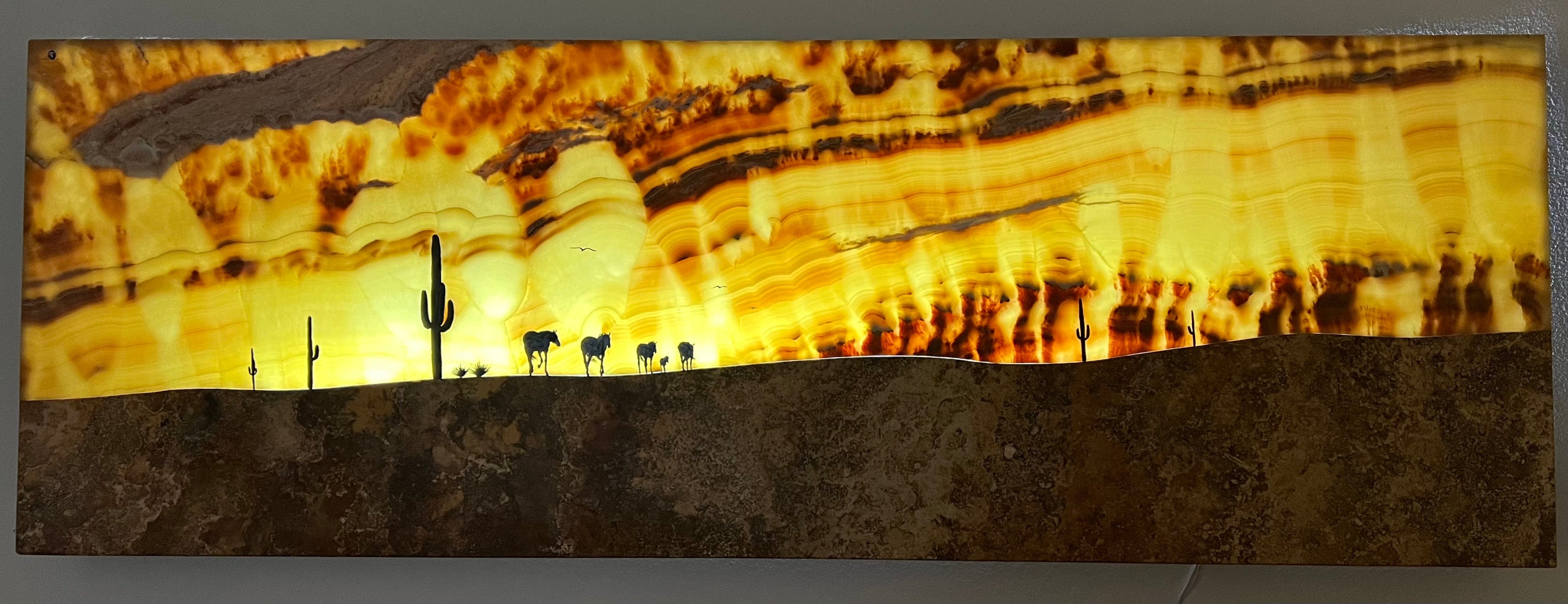 Kalifano Light Towers Onyx Horse Herd Mural Light Panel - 72" LT180X60.007