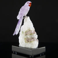 Peter Muller Amethyst Macaw Love Birds Carving on Calcite & Watermelon Tourmaline Base Main Image