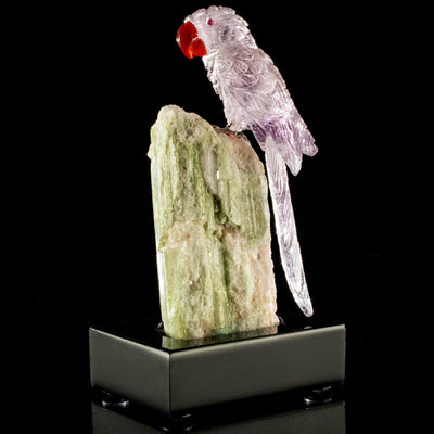 Kalifano Love Birds Carvings Amethyst Macaw Love Birds Carving on Watermelon Tourmaline Base LB.C116.008