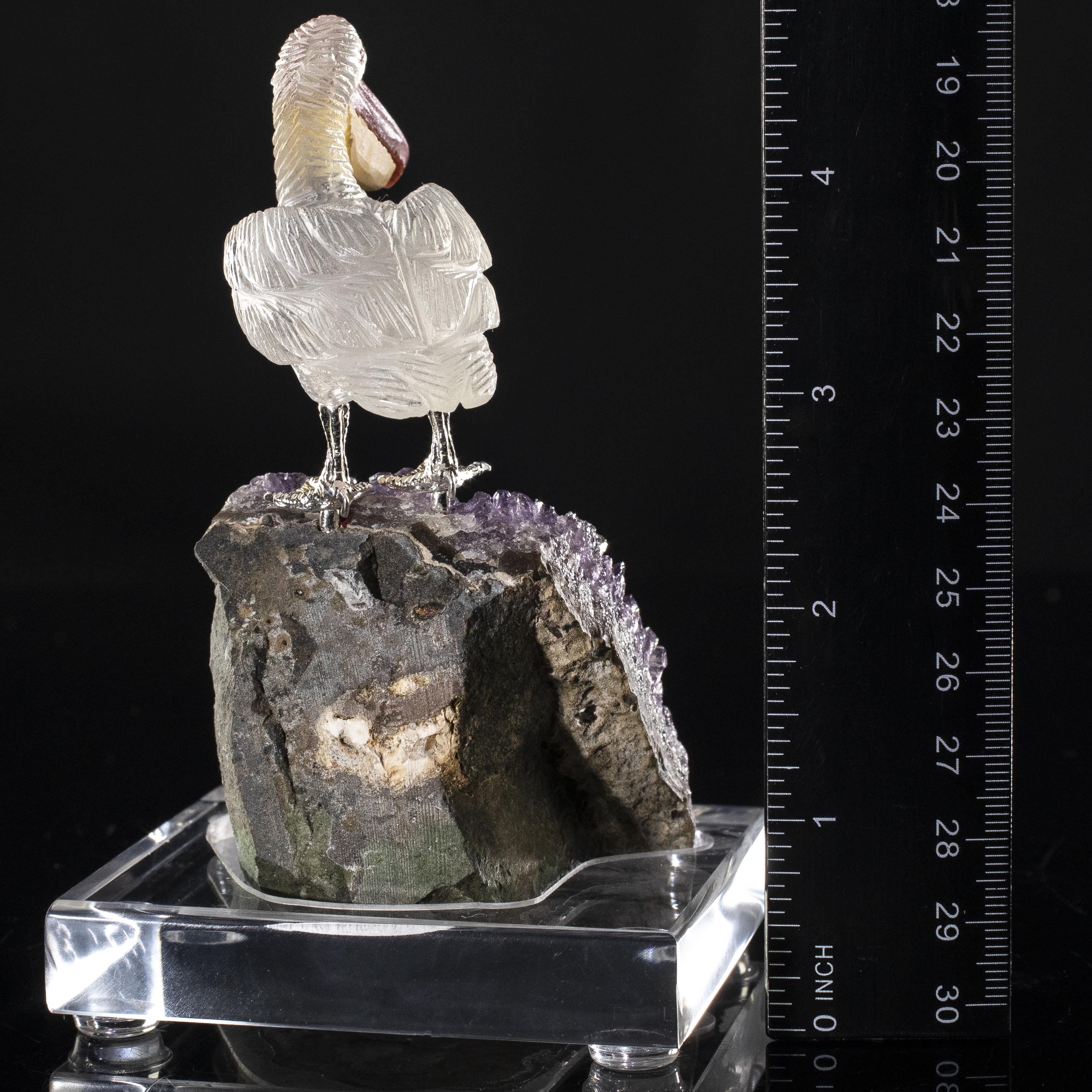 Kalifano Love Birds Carvings Quartz Pelican Love Birds Carving on Amethyst Geode Base LB.A126.002