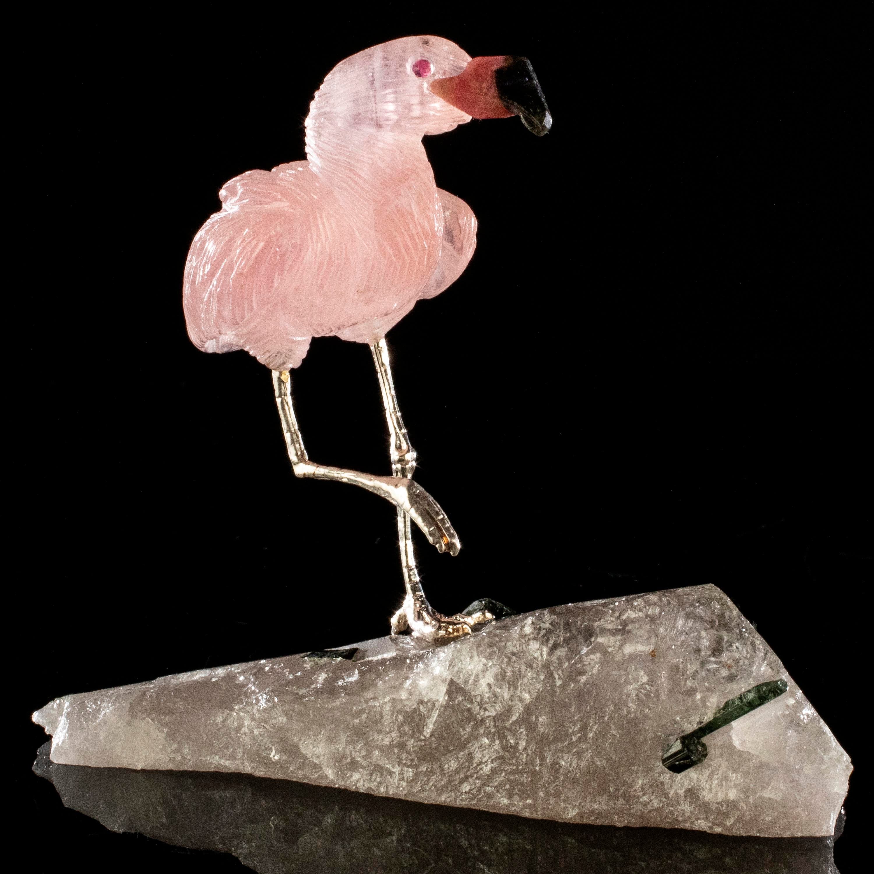 Kalifano Love Birds Carvings Rose Quartz Flamingo Love Birds Carving on Tourmaline Base LB.B135.008