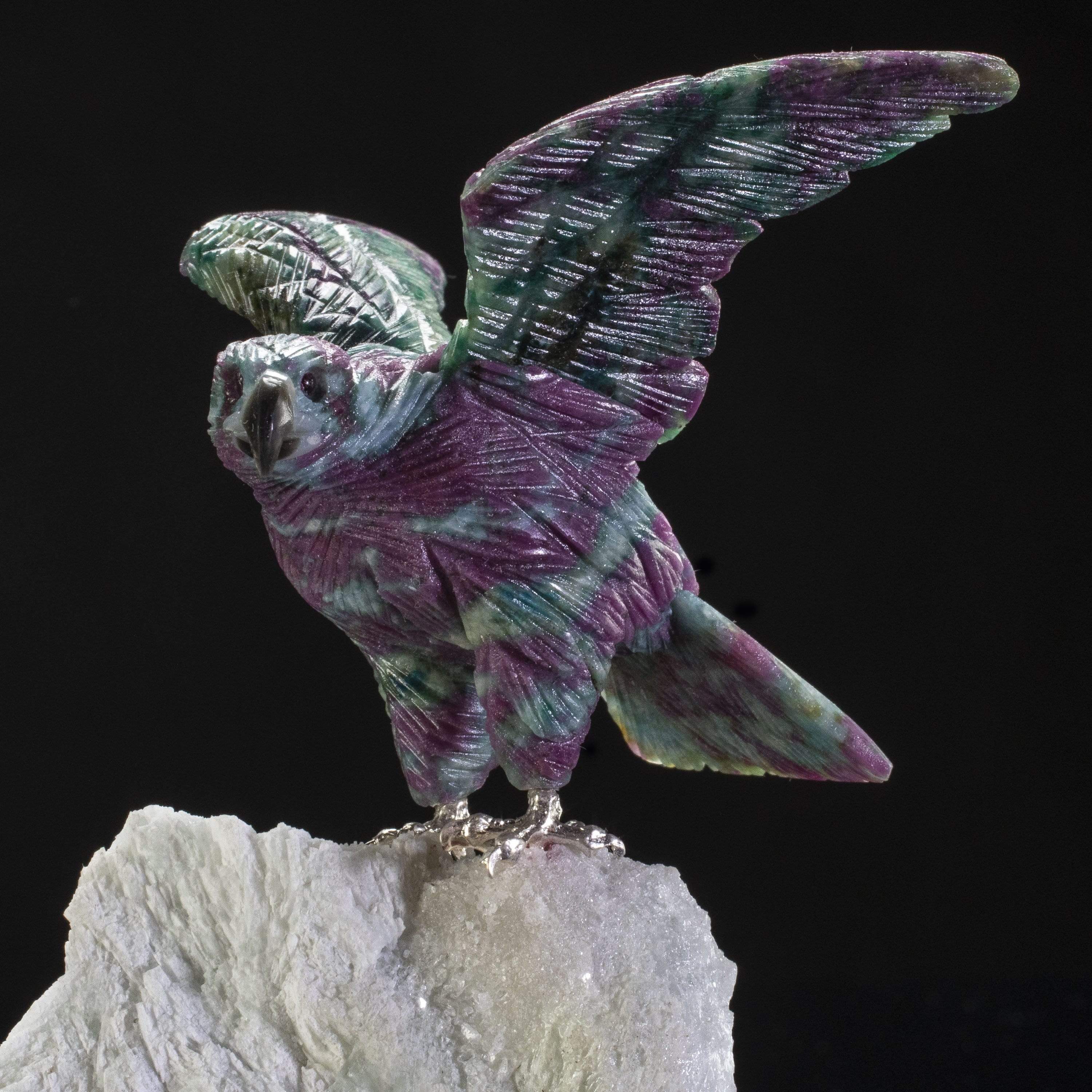 Kalifano Love Birds Carvings Ruby Falcon Love Birds Carving on Tourmaline & Quartz Base LB.C143.003