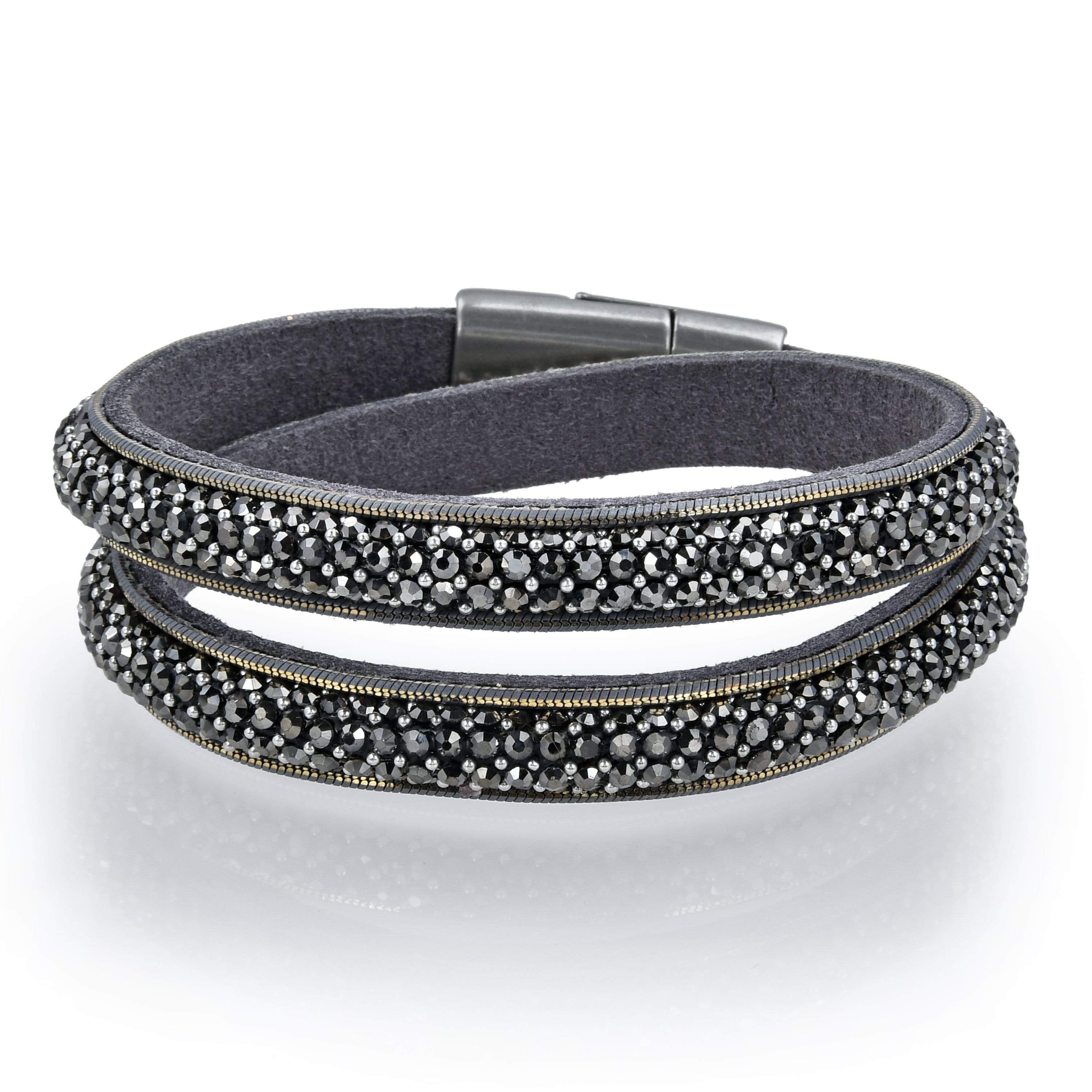 Kalifano Multiwrap Bracelets BMW-22-GY - Long Strand Diamond Gray Bracelet with Magnetic Clasp BMW-22-GY