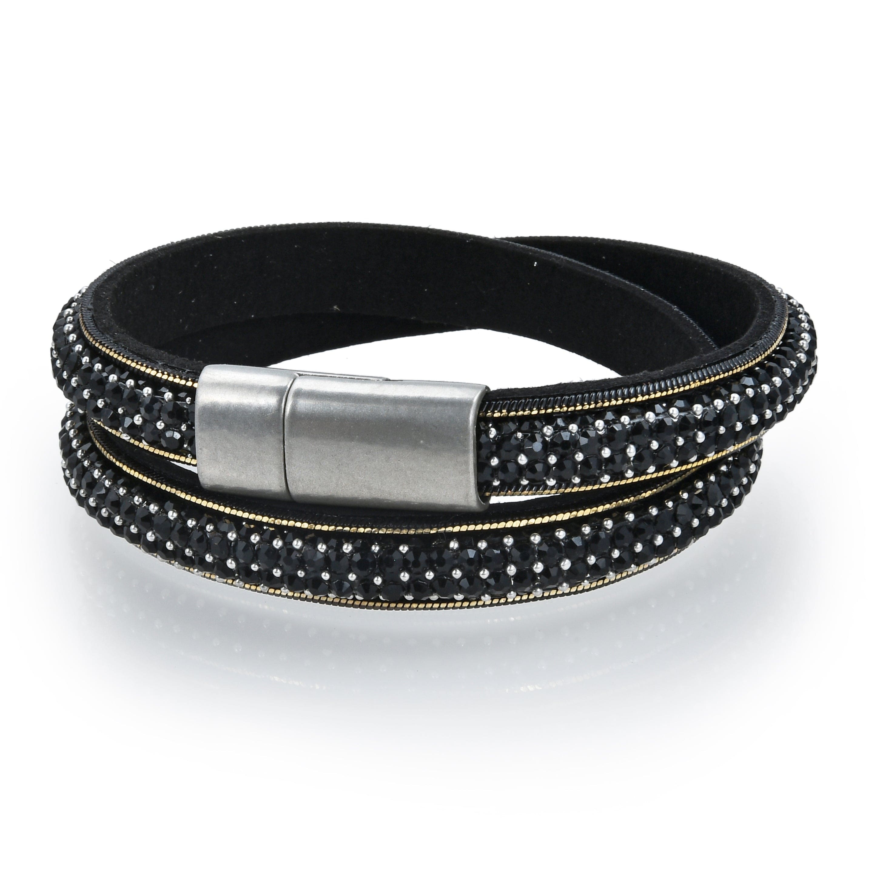 Kalifano Multiwrap Bracelets Long Strand Diamond Black Bracelet with Magnetic Clasp BMW-22-BK