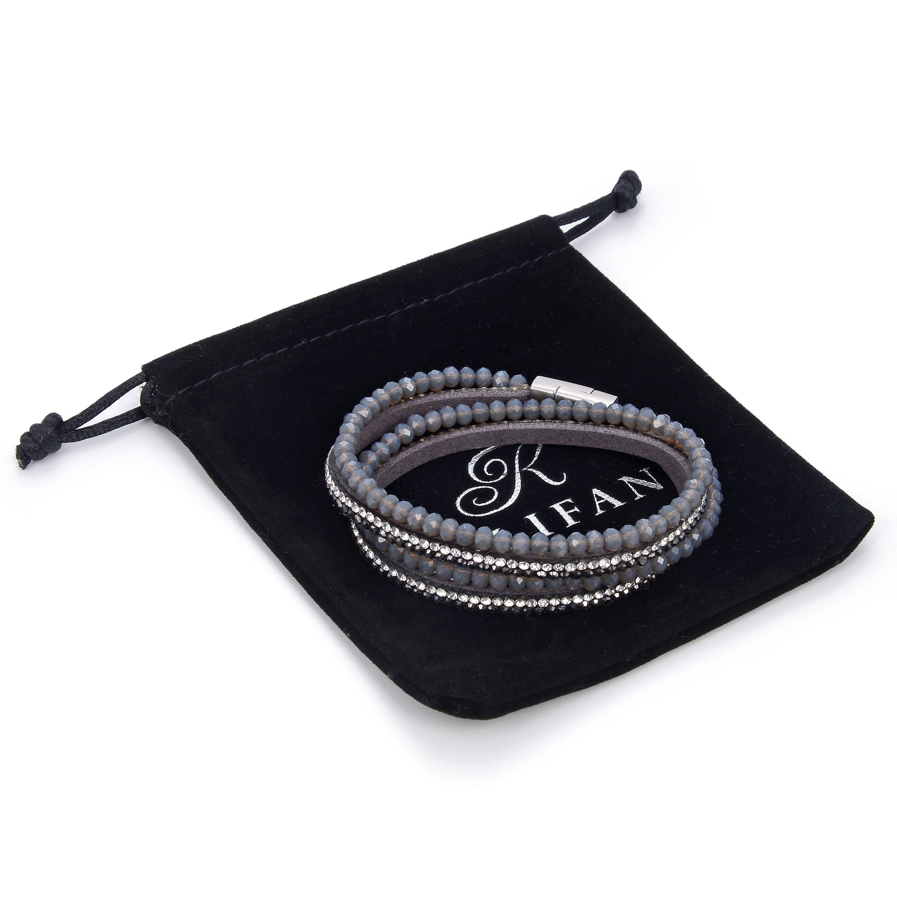 Kalifano Multiwrap Bracelets Long Strand Diamond Gray Bracelet with Magnetic Clasp BMW-30-GY