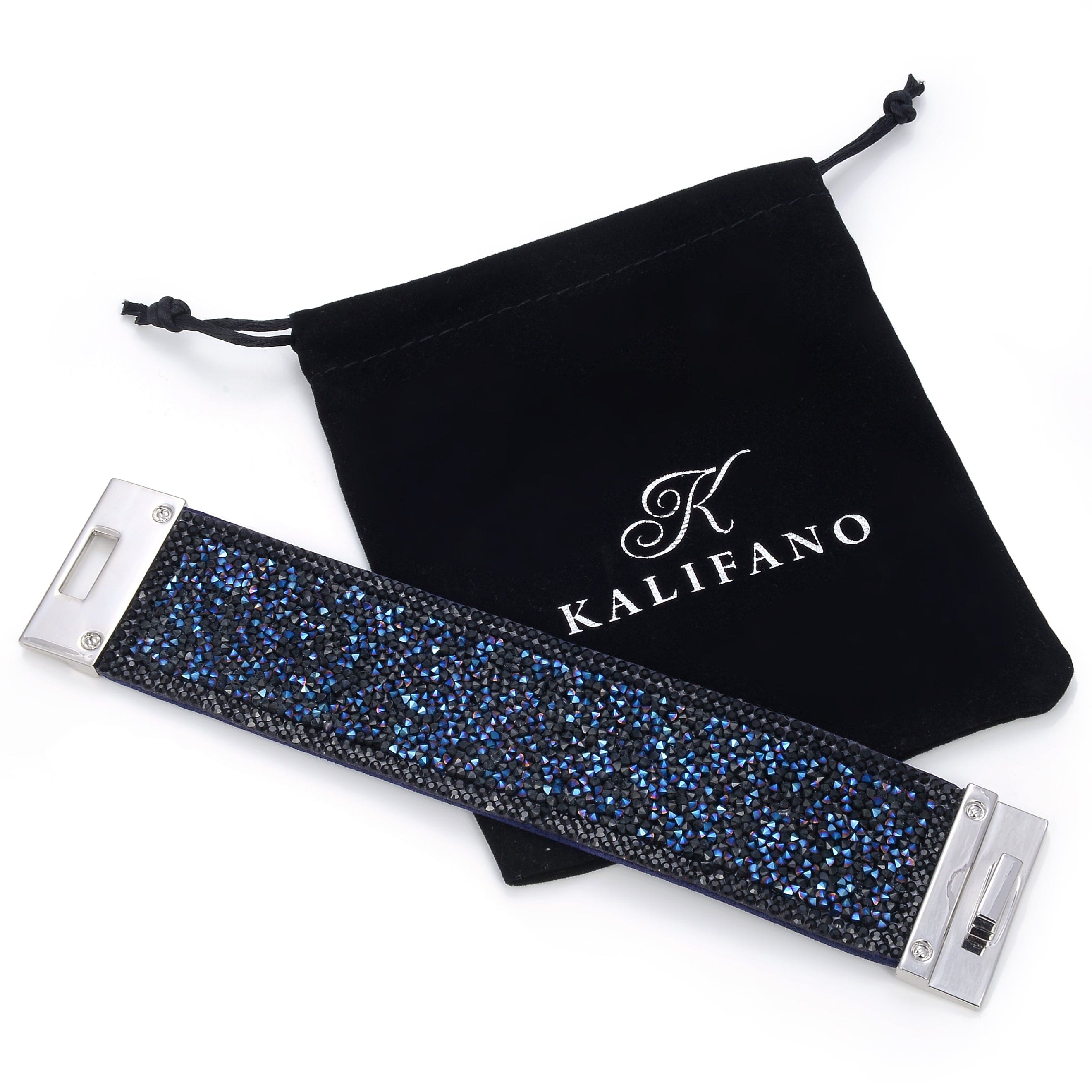 Kalifano Multiwrap Bracelets Long Strand Diamond Navy Blue Bracelet with Magnetic Clasp BMW-15-NY
