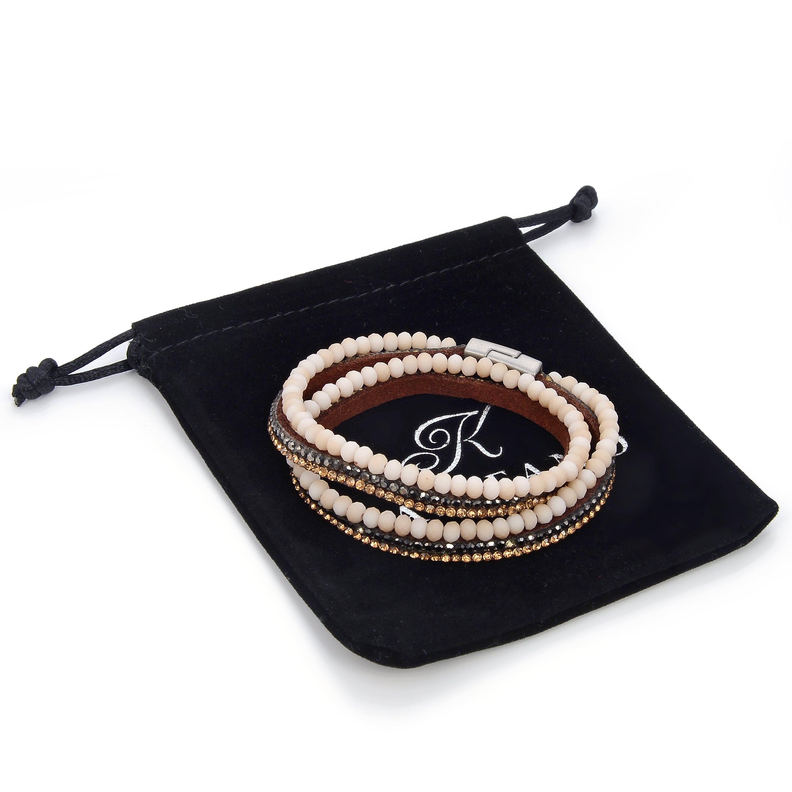 Kalifano Multiwrap Bracelets Long Strand Diamond Pink Bracelet with Magnetic Clasp BMW-30-BN