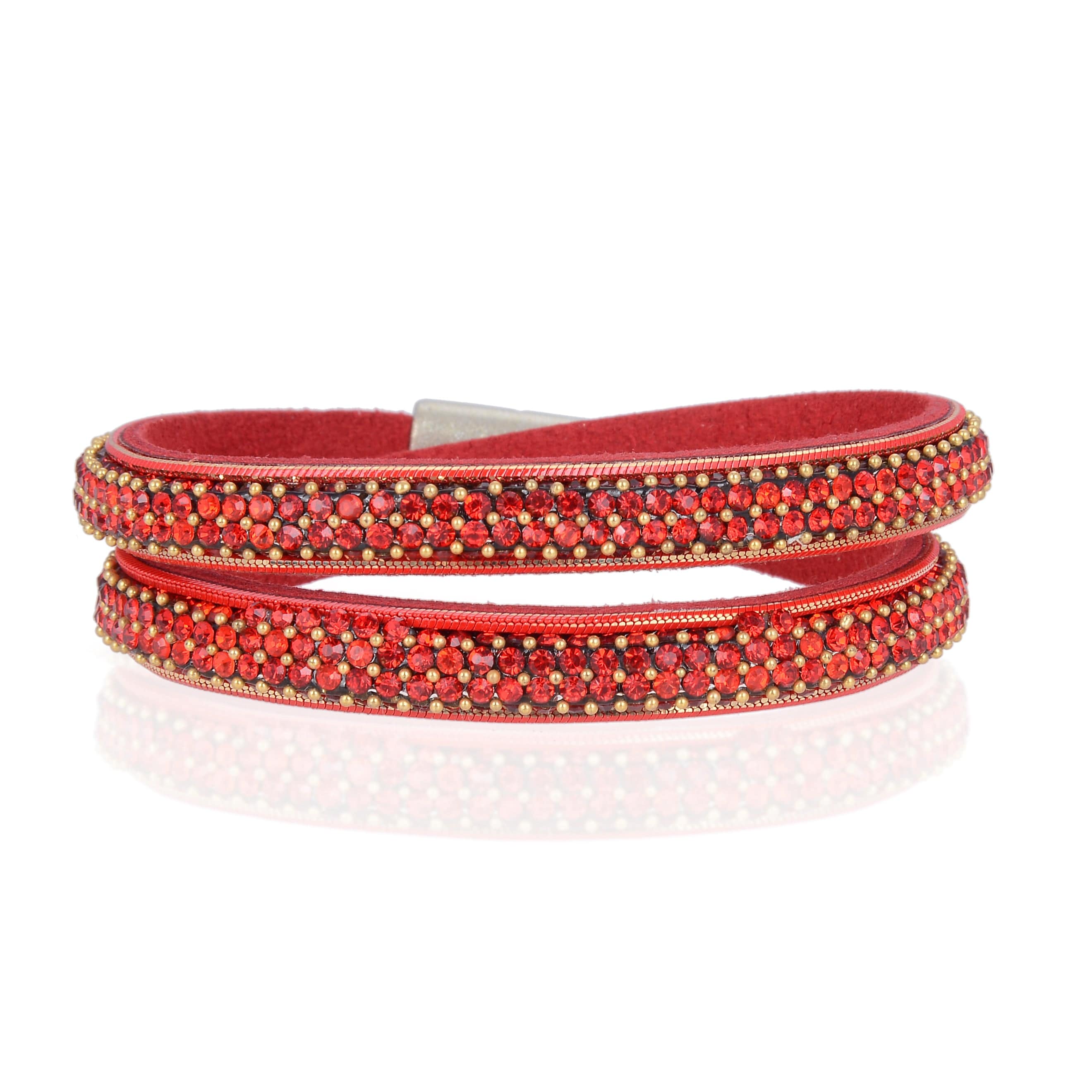 Kalifano Multiwrap Bracelets Long Strand Diamond Red Bracelet with Magnetic Clasp BMW-22-RD