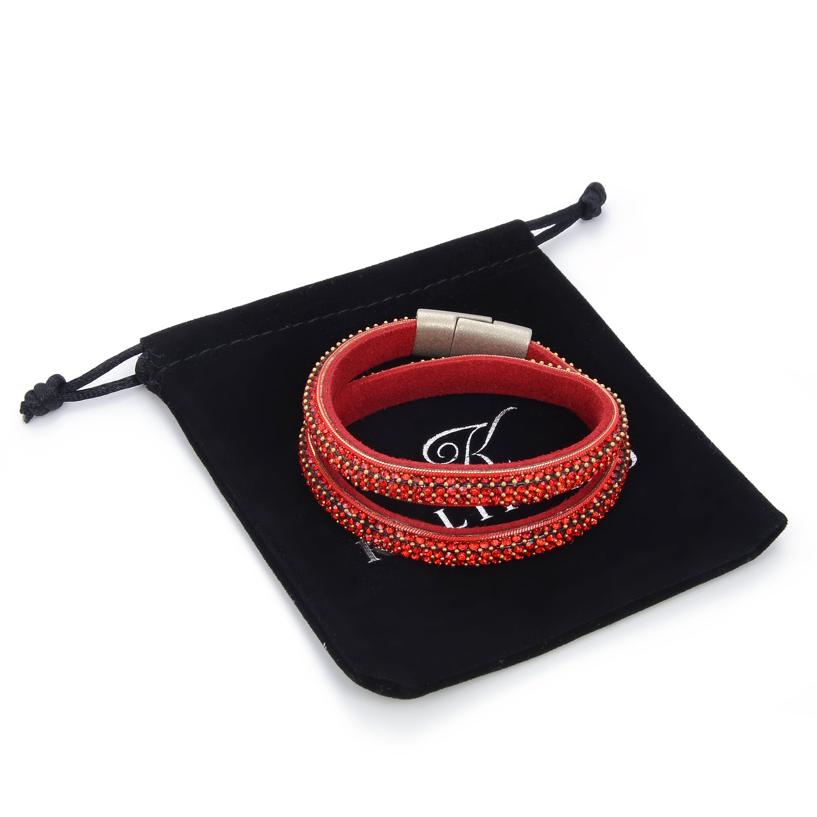 Kalifano Multiwrap Bracelets Long Strand Diamond Red Bracelet with Magnetic Clasp BMW-22-RD