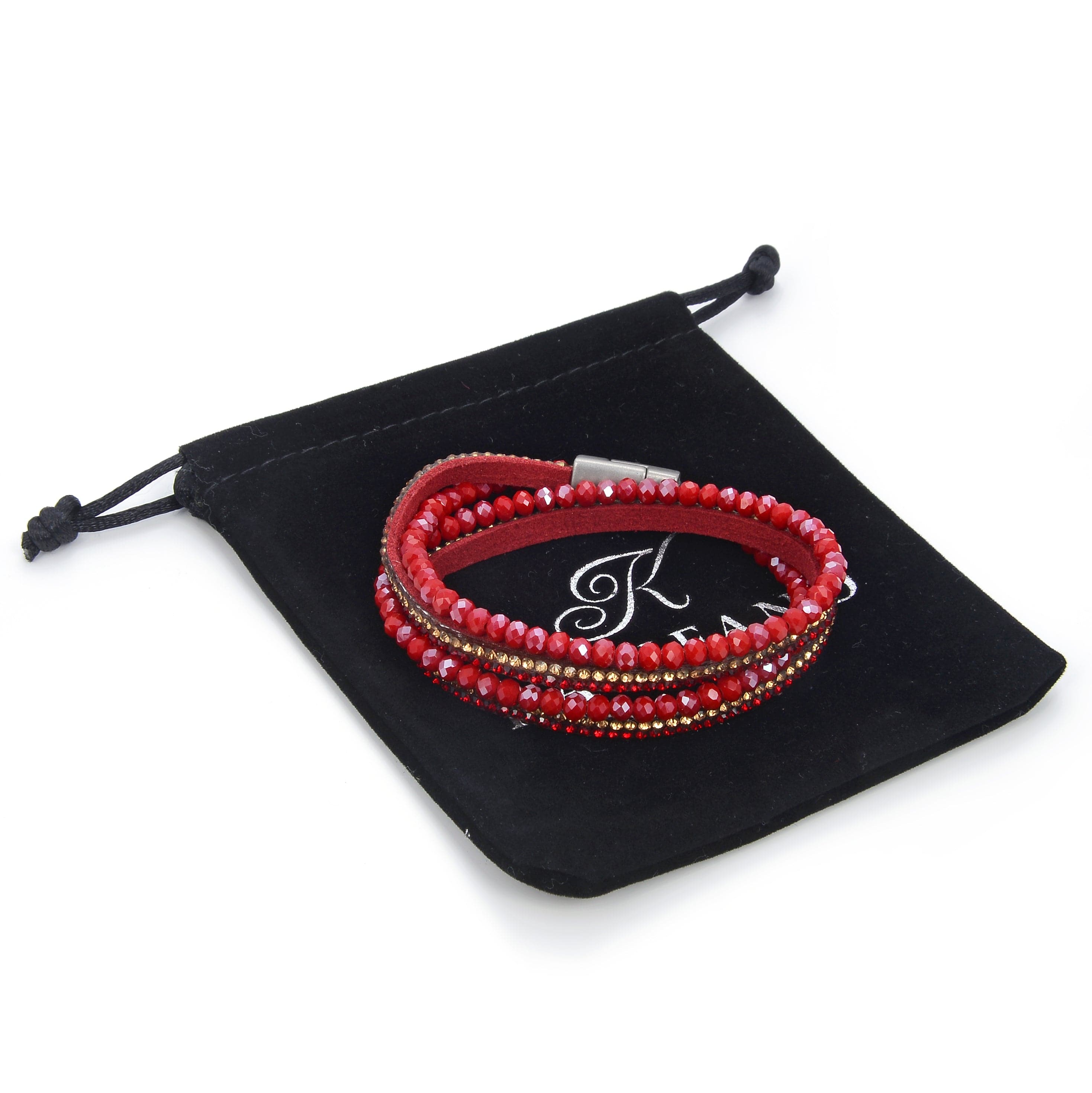 Kalifano Multiwrap Bracelets Long Strand Diamond Red Bracelet with Magnetic Clasp BMW-30-RD