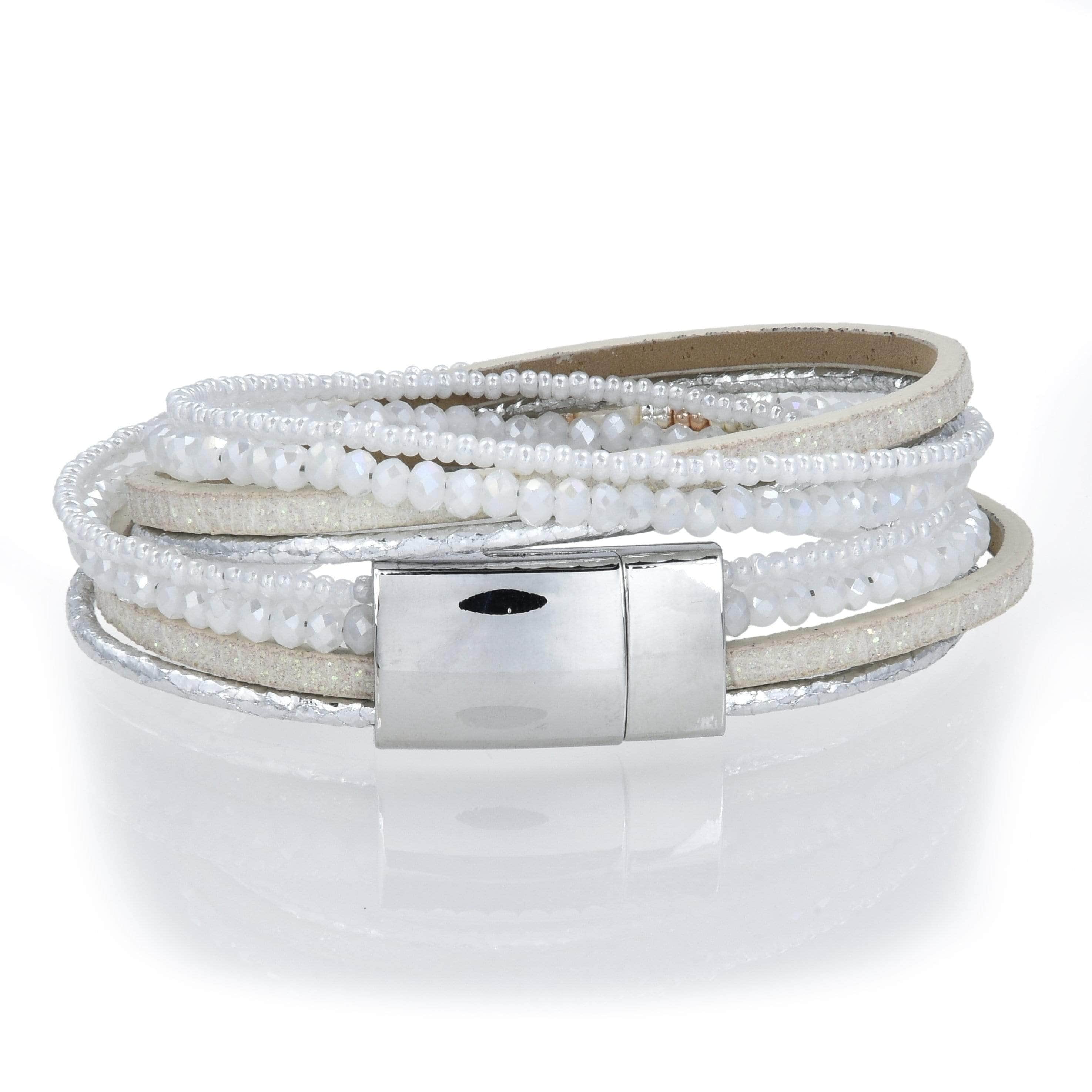 Kalifano Multiwrap Bracelets Long Strand Diamond White Bracelet with Magnetic Clasp BMW-23-WE