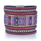 Multiple Layer Fine Bead Leather Strand Bracelet Red With Magnetic Clasp