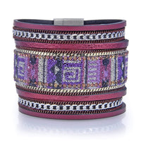 Multiple Layer Fine Bead Leather Strand Bracelet Red With Magnetic Clasp Main Image