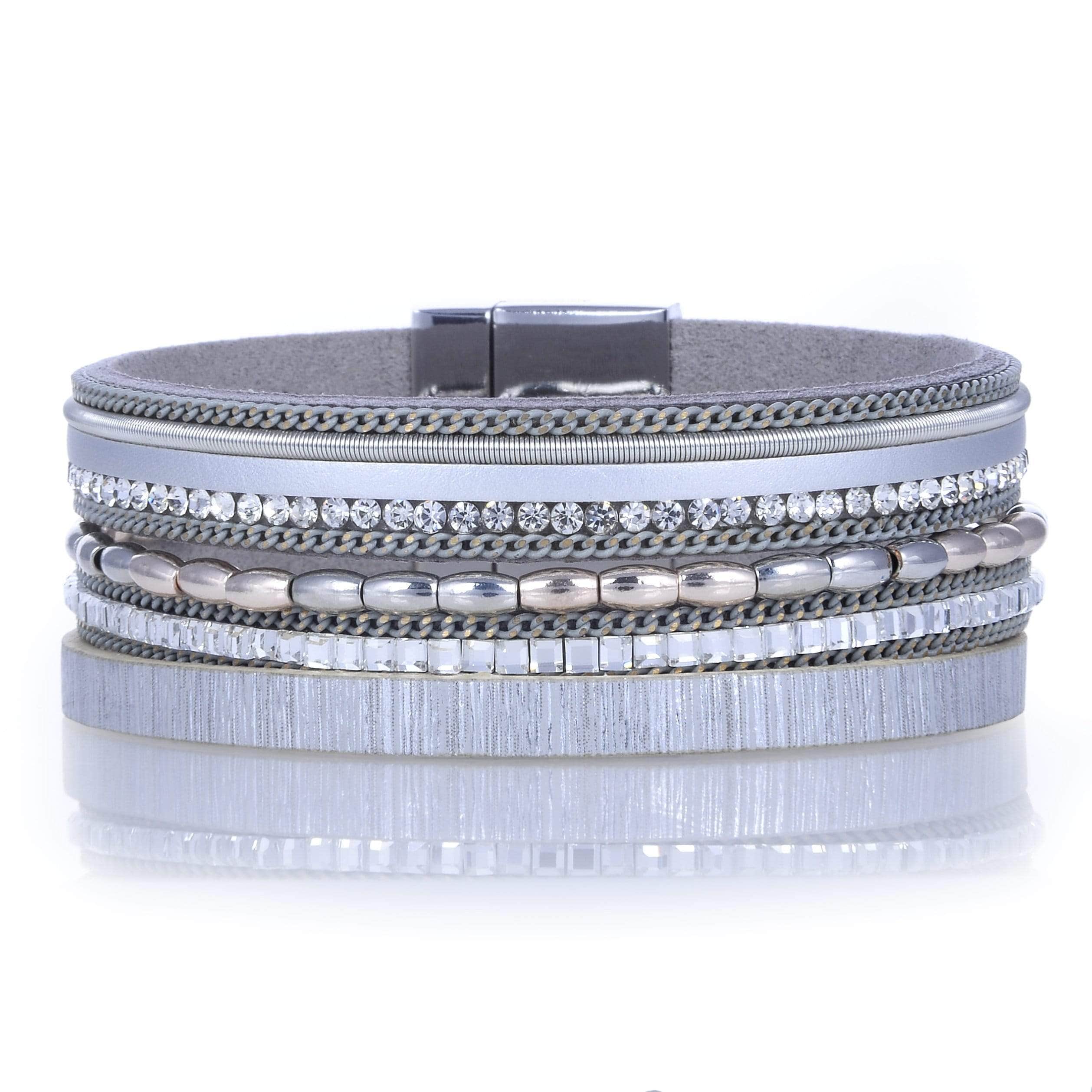 Kalifano Multiwrap Bracelets Multiple Layer Leather Strand Bracelet Silver With Magnetic Clasp BMW-06-SR