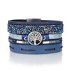 Multiple Layer Mosaic Crystal Leather Strand Bracelet Navy Blue With Magnetic Clasp