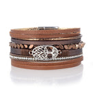 Multiple Layer Nugget Beads Leather Strand Bracelet Brown With Magnetic Clasp