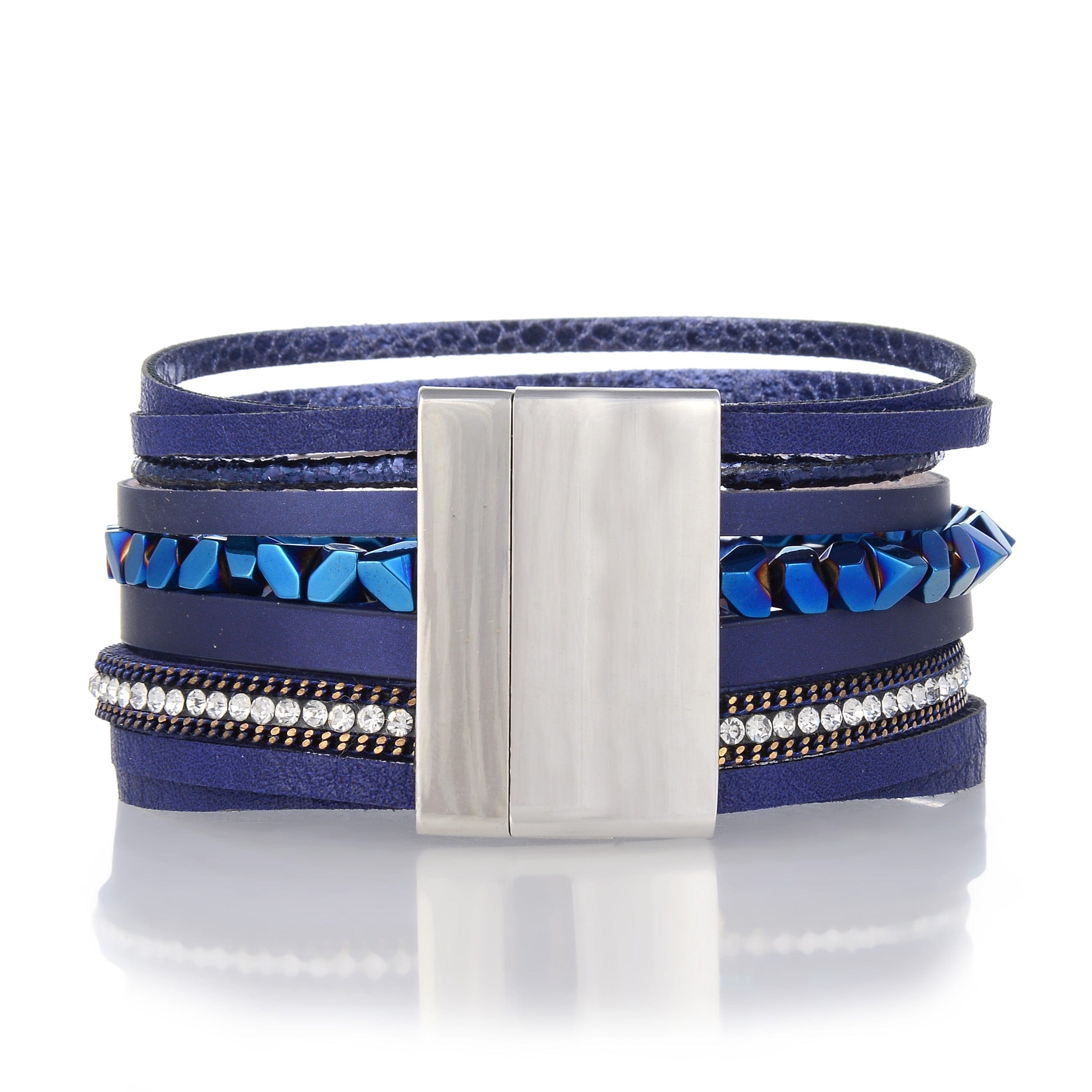 Blue Leather Multi Strand Bracelet