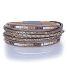 Multiple Layer Strand Bracelet Woven Leather Brown With Magnetic Clasp