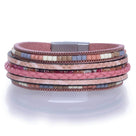 Multiple Layer Strand Bracelet Woven Leather Pink With Magnetic Clasp