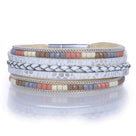 Multiple Layer Strand Bracelet Woven Leather White With Magnetic Clasp