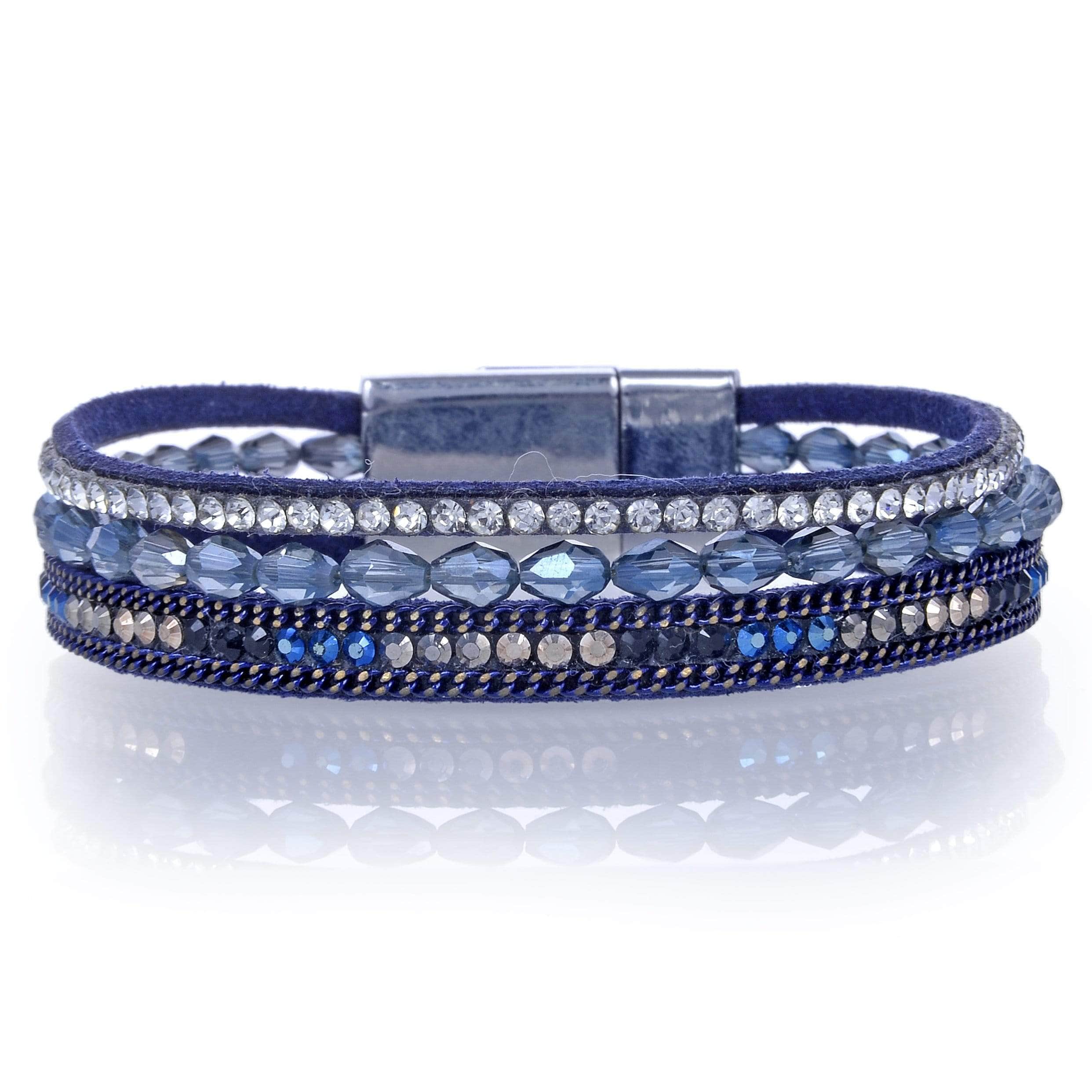 Navy Blue Multiple Layer Strands Leather Gemstone Bracelet front view