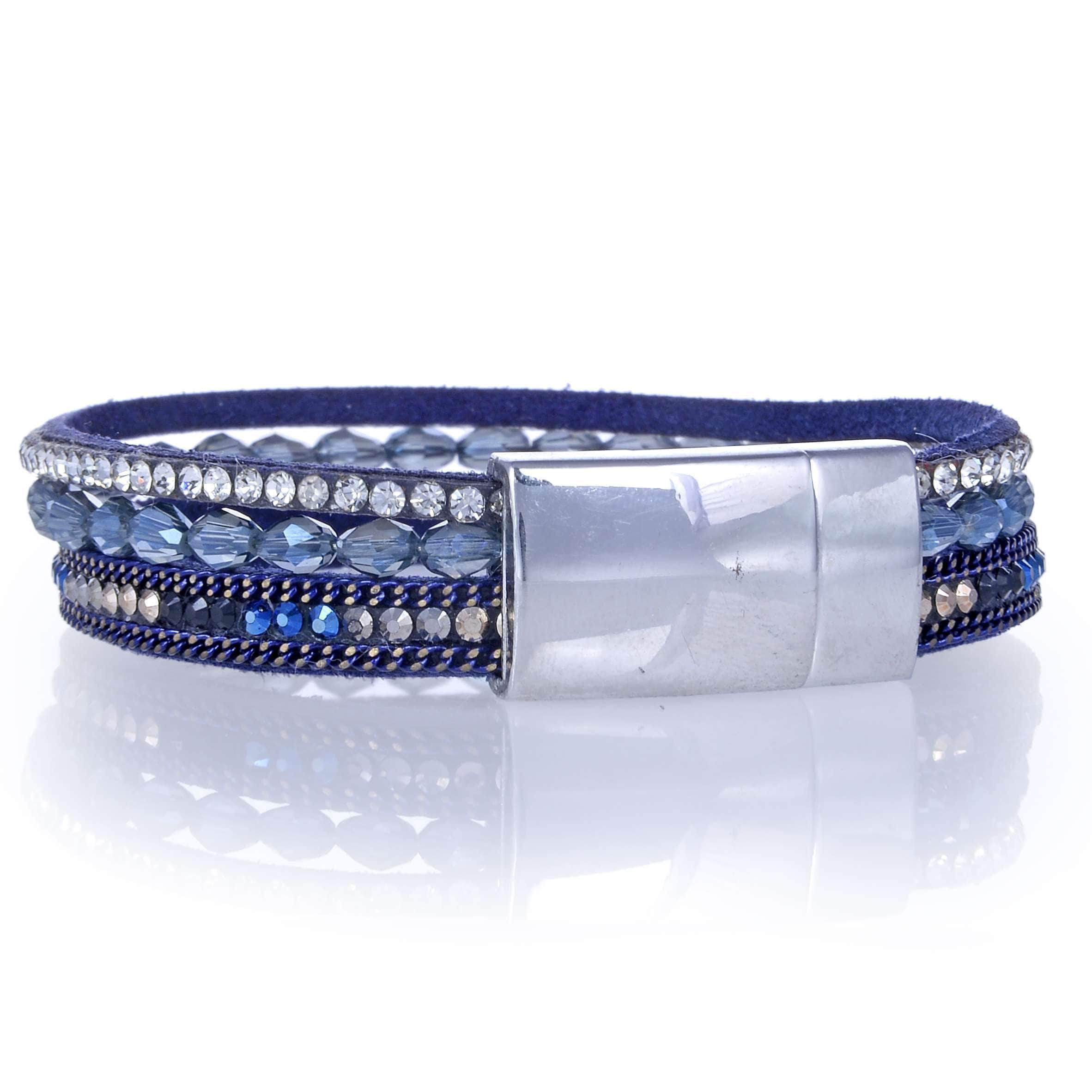 Navy Blue Multiple Layer Strands Leather Gemstone Bracelet back view