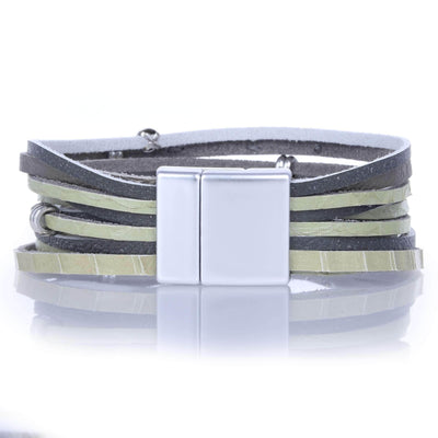 Kalifano Multiwrap Bracelets Multiple Leather Strand Bracelet Green With Magnetic Clasp BMW-05-GN