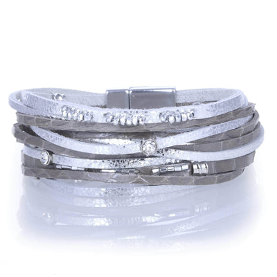Kalifano Multiwrap Bracelets Multiple Leather Strand Bracelet Silver With Magnetic Clasp BMW-05-SR