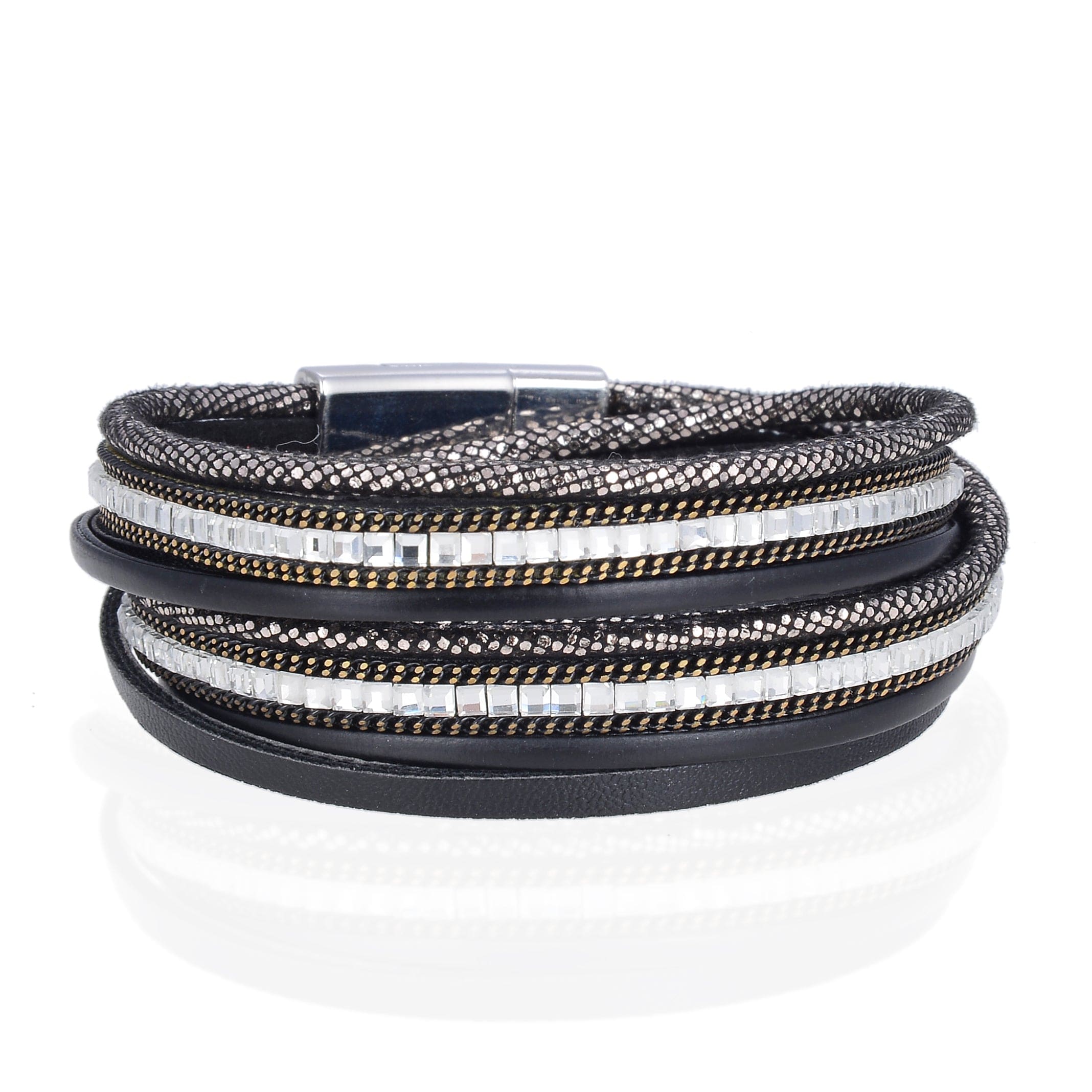 Kalifano Multiwrap Bracelets Multiple Strand Black Bracelet with Natural Gemstone and Magnetic Clasp BMW-35-BK