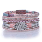Multiple Strand Bracelet Flower Design Pink With Magnetic Clasp