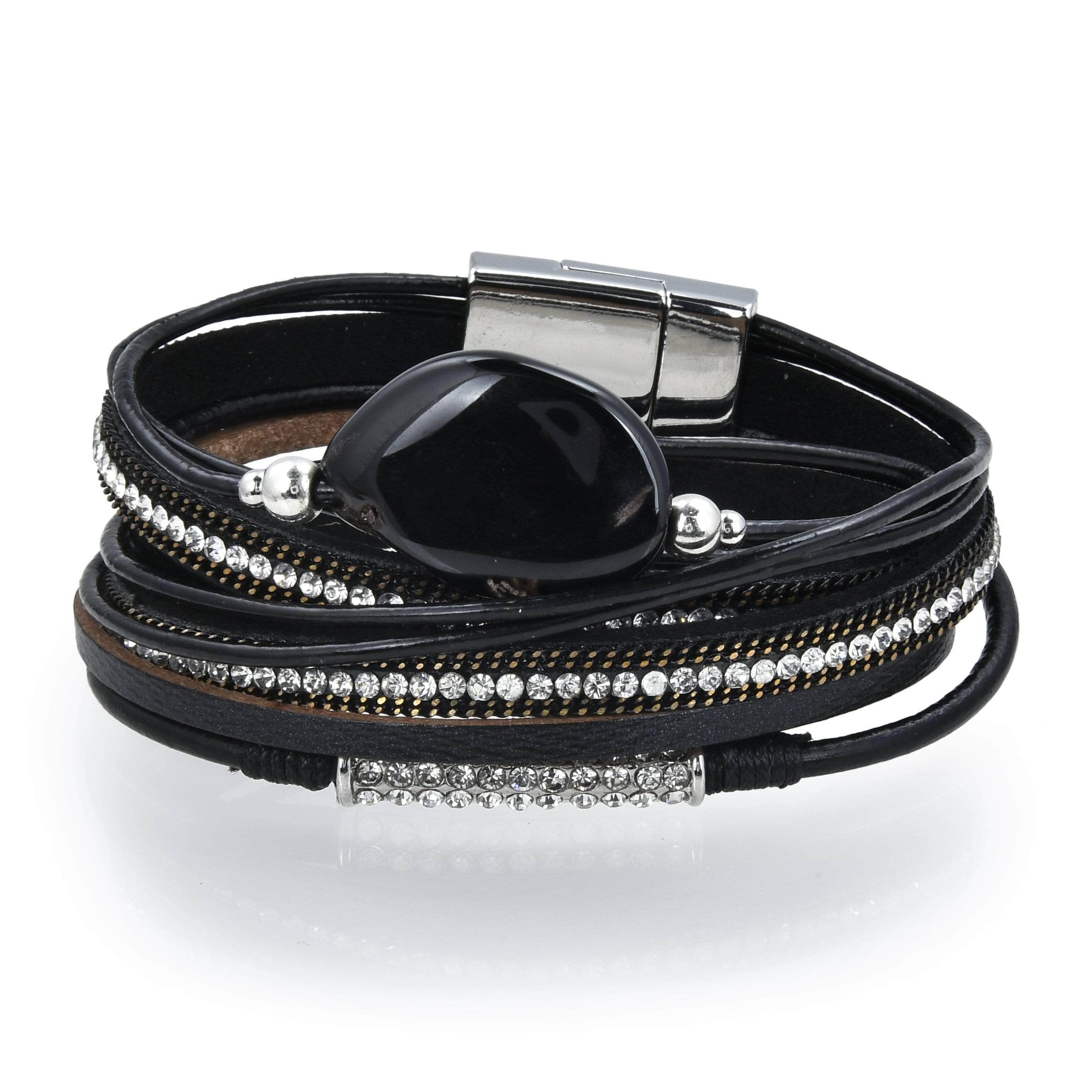 Kalifano Multiwrap Bracelets Multiple Strand Bracelet Quartz Gemstone Black With Magnetic Clasp BMW-26-BK