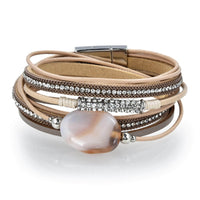 Multiple Strand Bracelet Quartz Gemstone Brown With Magnetic Clasp Main Image
