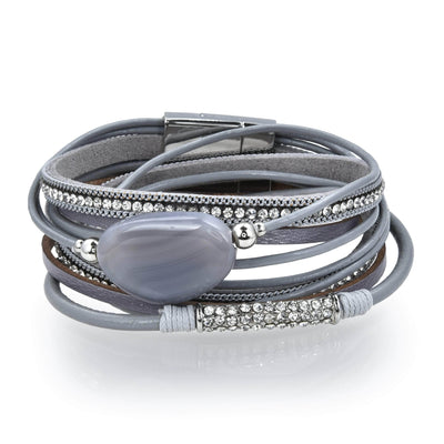 Kalifano Multiwrap Bracelets Multiple Strand Bracelet Quartz Gemstone Gray With Magnetic Clasp BMW-26-GY
