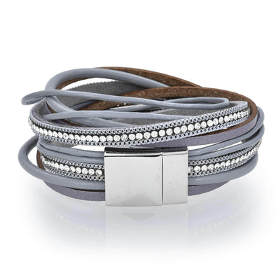 Kalifano Multiwrap Bracelets Multiple Strand Bracelet Quartz Gemstone Gray With Magnetic Clasp BMW-26-GY