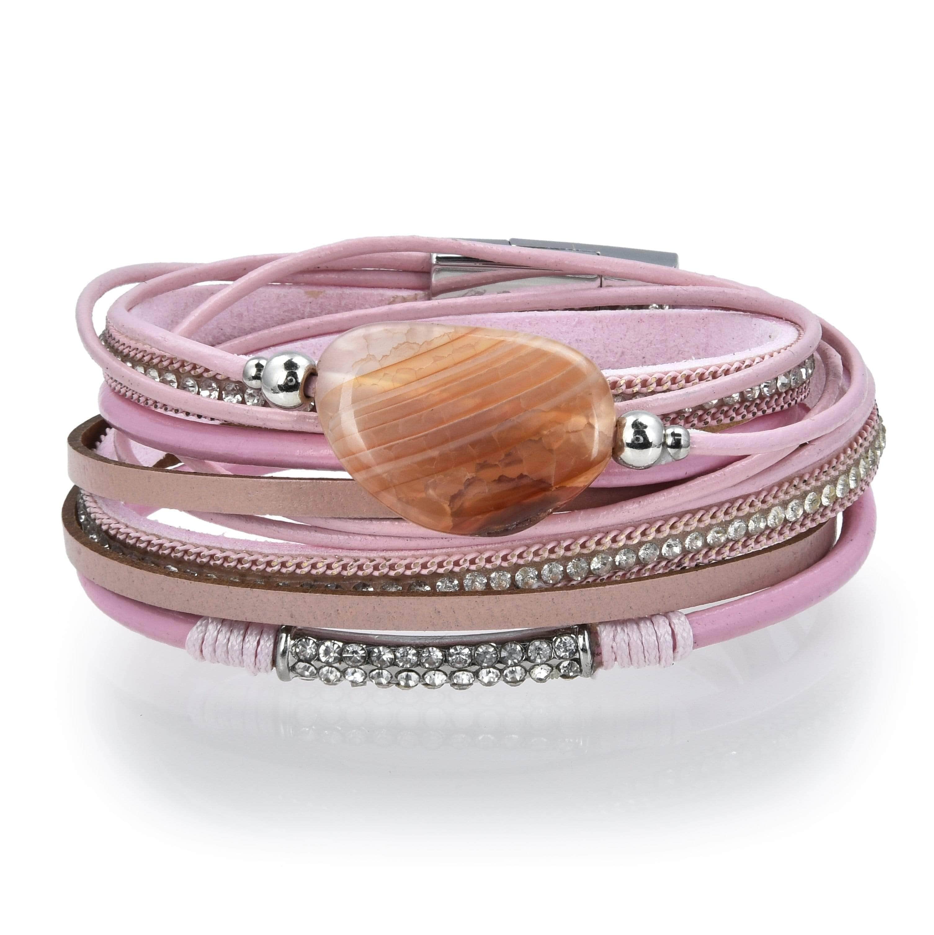 Kalifano Multiwrap Bracelets Multiple Strand Bracelet Quartz Gemstone Pink With Magnetic Clasp BMW-26-PK
