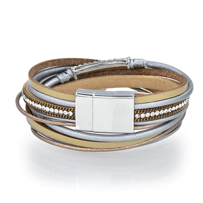 Kalifano Multiwrap Bracelets Multiple Strand Bracelet Quartz Gemstone Silver With Magnetic Clasp BMW-26-SR