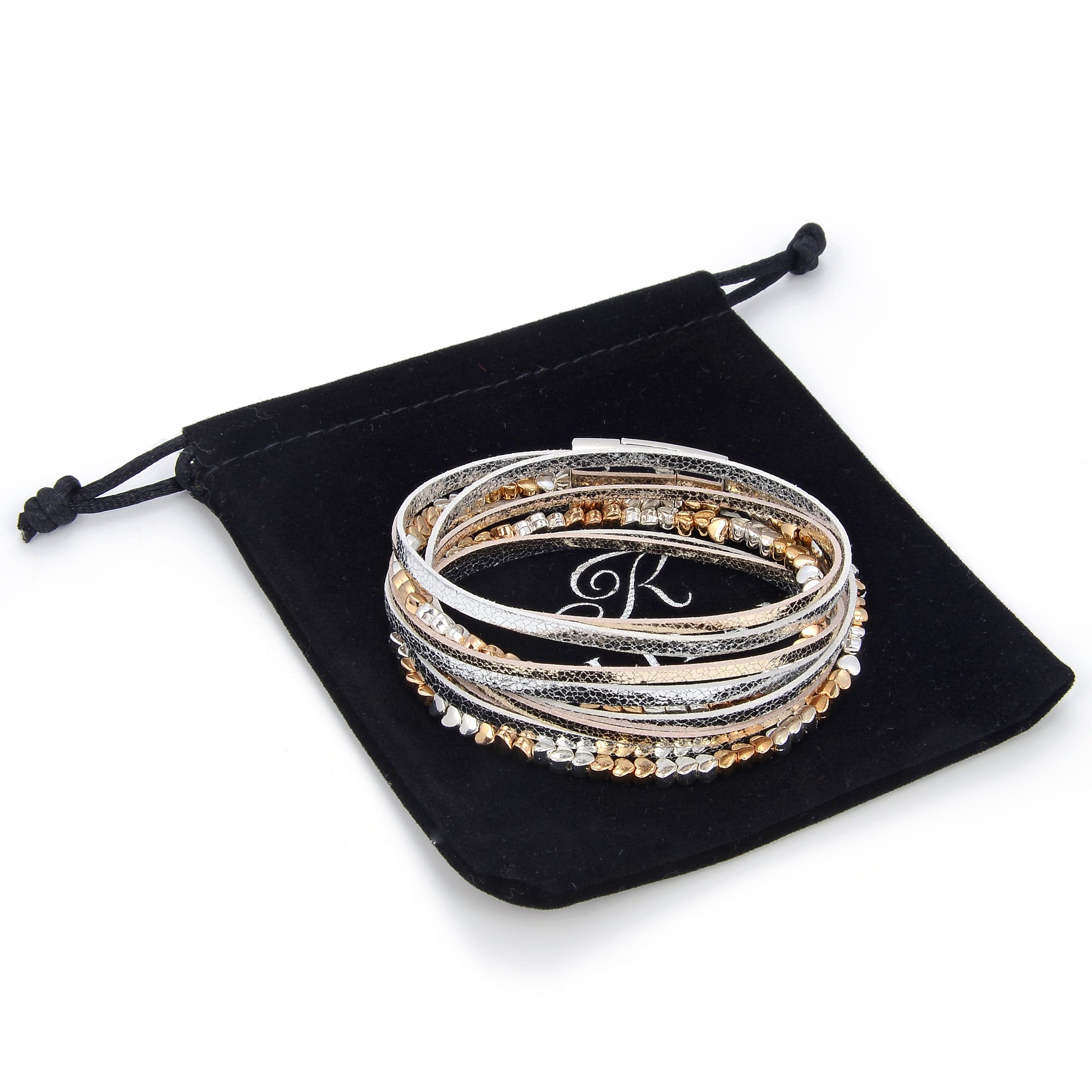Kalifano Multiwrap Bracelets Multiple Strand Bracelet with GOLD Leather and Magnetic Clasp BMW-34-GD