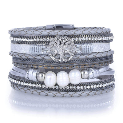 Kalifano Multiwrap Bracelets Multiple Strand Bracelet with Tree of Life Design Dark Gray With Magnetic Clasp BMW-01-GY2