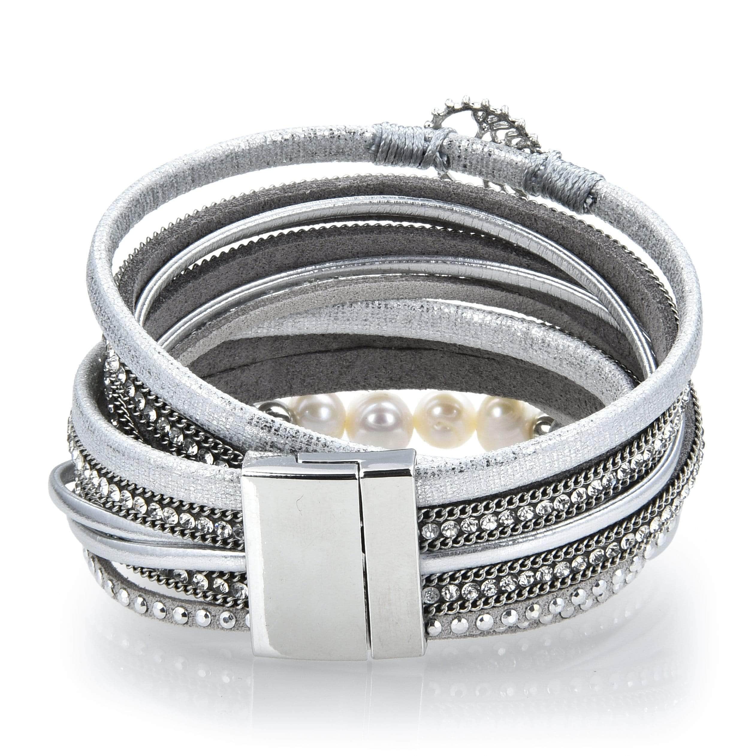 Kalifano Multiwrap Bracelets Multiple Strand Bracelet with Tree of Life Design Silver With Magnetic Clasp BMW-25-SR