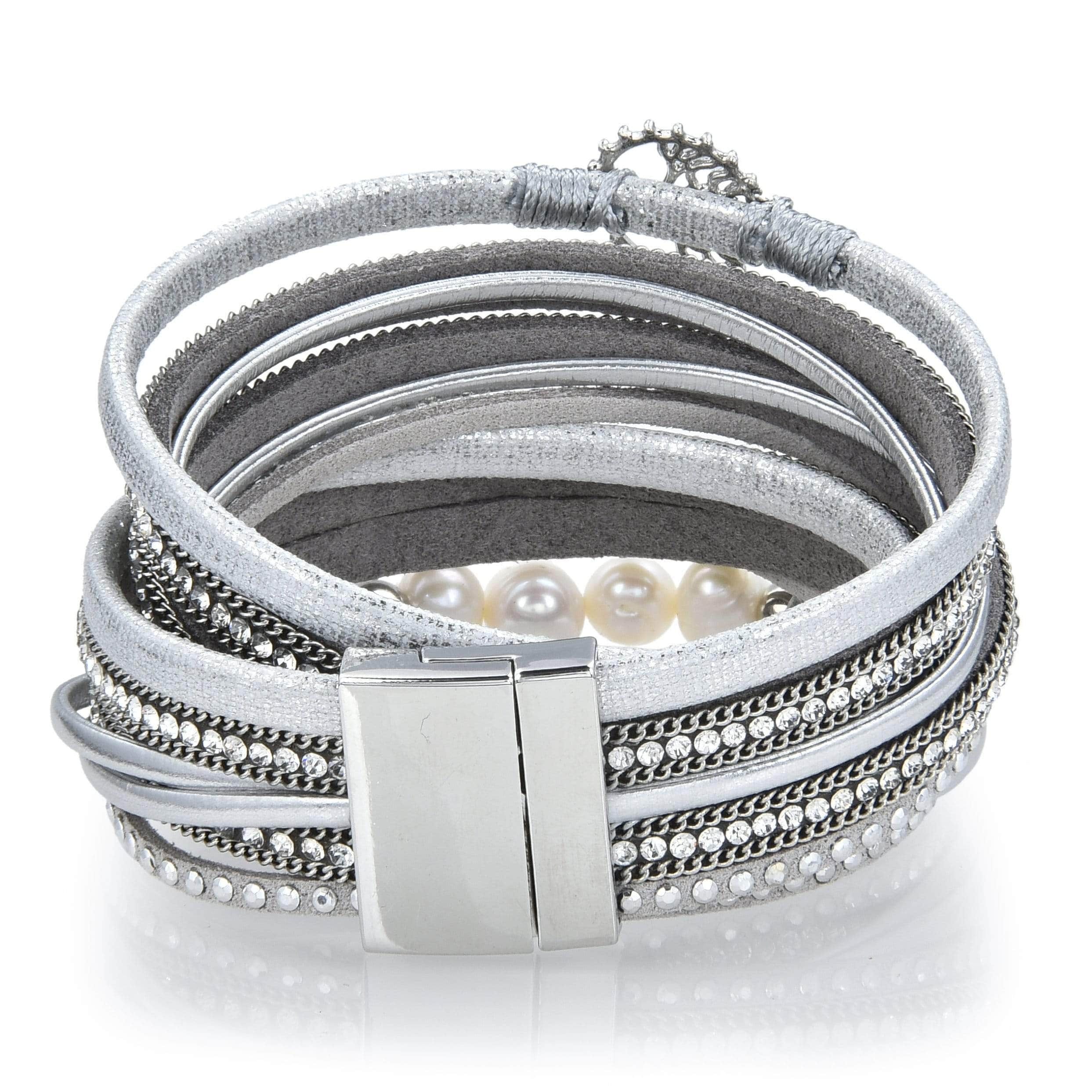 Kalifano Multiwrap Bracelets Multiple Strand Bracelet with Tree of Life Design Silver With Magnetic Clasp BMW-25-SR
